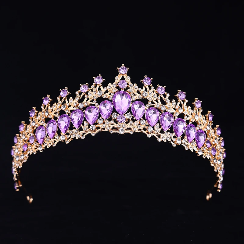 Lila Kristall Tiaras und Kronen Stirnband für Frauen Strass Diadem Braut Hochzeit Haarschmuck Schmuck Krone Tiara Geschenk – Detail 11