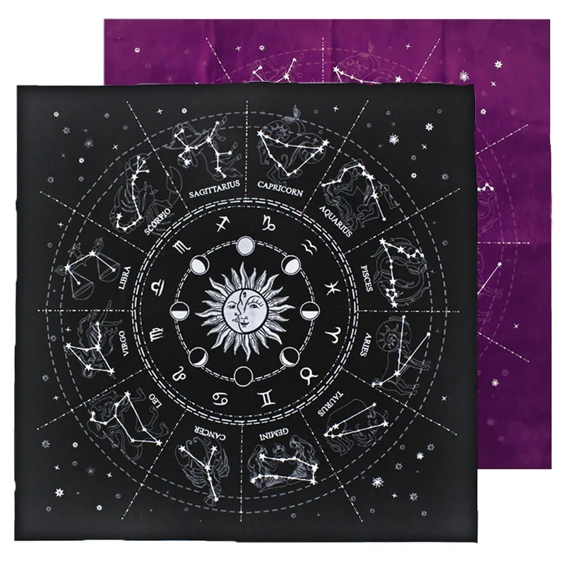 

12 Constellations Tarot Card Tablecloth Velvet Divination Altar Cloth Board Game Fortune Astrology Oracle Card Pad