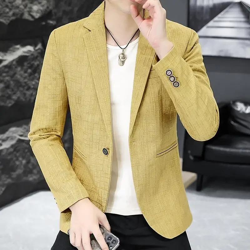 

2023 High Quality Corduroy Suit Men Handsome Trend Youth Slim Suit Casual Polyester Four Seasons Blazers Single Breasted