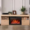Electric Fireplace Mantel TV Stand 59" Wooden Surround Remote Control Adjust Flame Speed 3D Technology Realistic Ambiance 1
