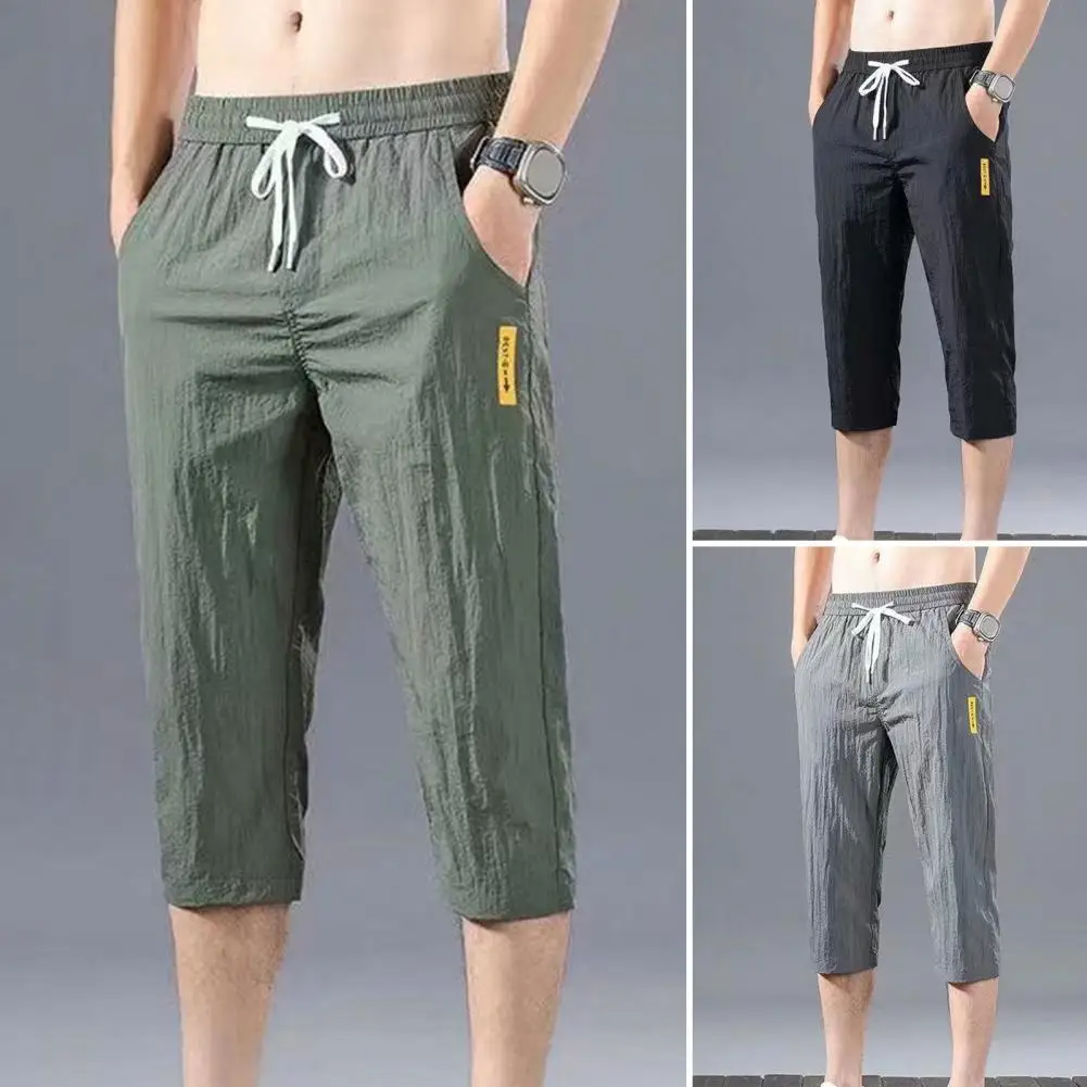 

Great Men Sweatpants Wear-resistant Deep Crotch Stretchy Waist Men Trousers Solid Color Slim Fit Men Trousers Male Garment