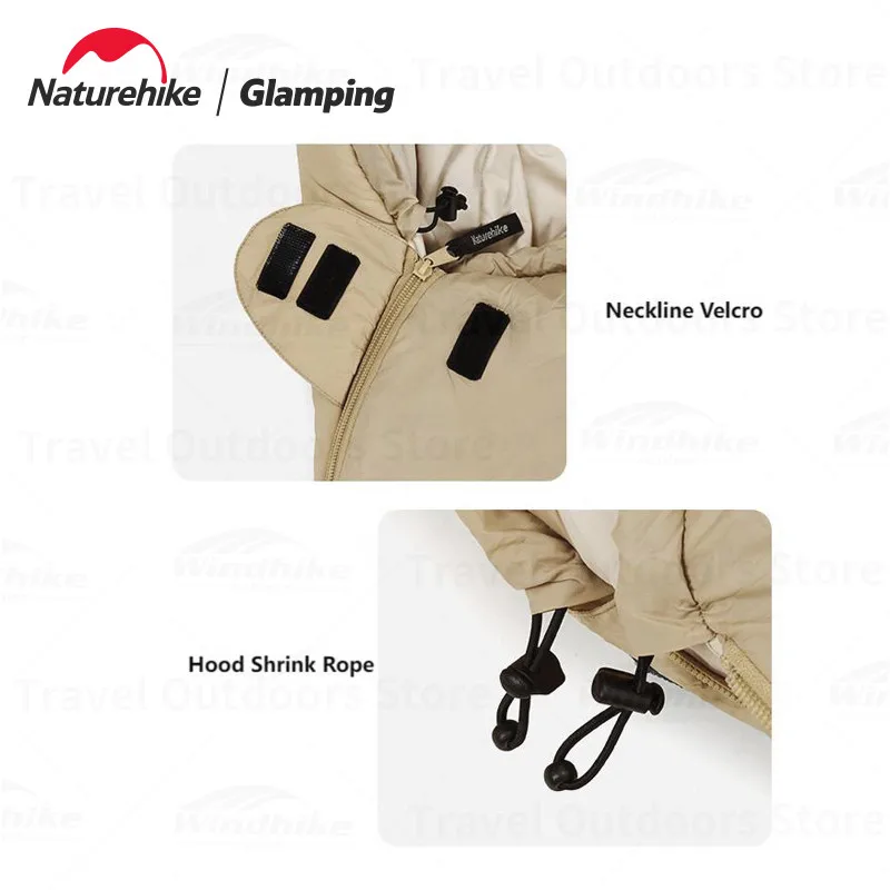 Naturehike Camping Winter Sleeping Bag Outdoor Travel Portable Duck Down Sleeping Bag Warm Hat Waterproof Envelope