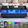 LED Coffee Table W/ 2 Storage Drawers, High Glossy Coffee Tables W/60,000-Color Lights, Rectangle 2-Tier Center Table W/Shelf 3