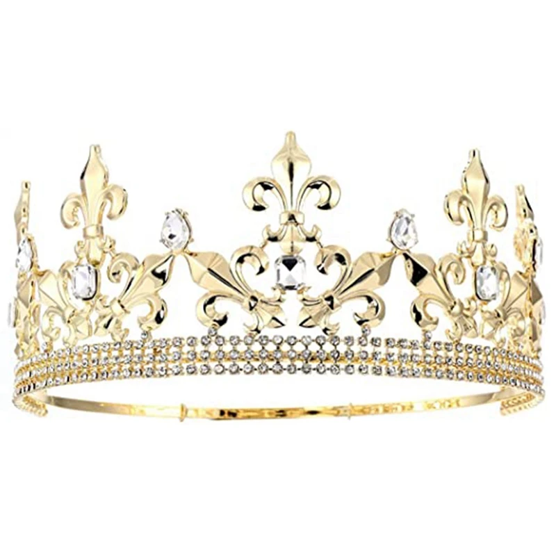 A85Q-Gold King Crown For Men Adjustable Imperial Medieval Birthday Crown Prom Kings