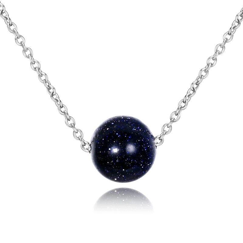Nasia Silver Necklace Pendant Natural Blue Sand Round Pendant Necklace Korean Style Party Valentine's Day Gifts