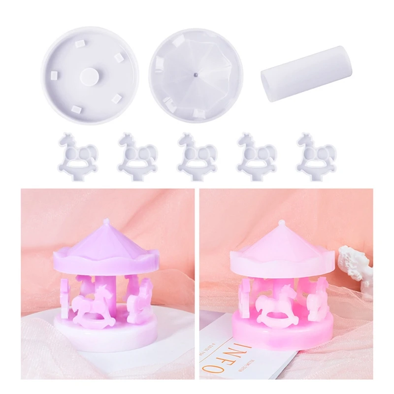DIY Resin Mold 3D Carousel Horse Rotating Music Box Silicone Resin Epoxy Casting Mould Jewelry Box for DIY Craft Home Ornament