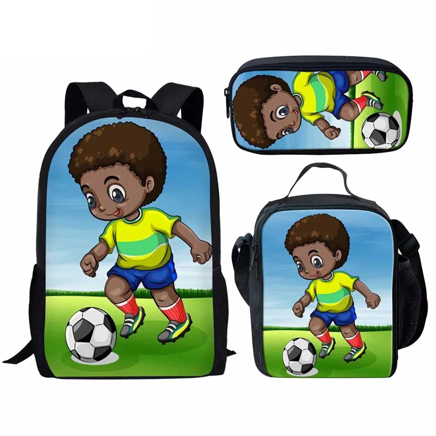 Classic Novelty Classic African Black Boys 3D Print 3pcs/Set pupil School Bags Laptop Daypack Backpack Lunch bag Pencil Case