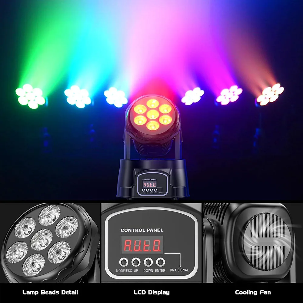 New 2PCS 7x10W LED Moving Head Light 6 IN 1 RGBW Professional Stage Effect DMX512 Wash Light for Disco DJ Music Party Dance Club