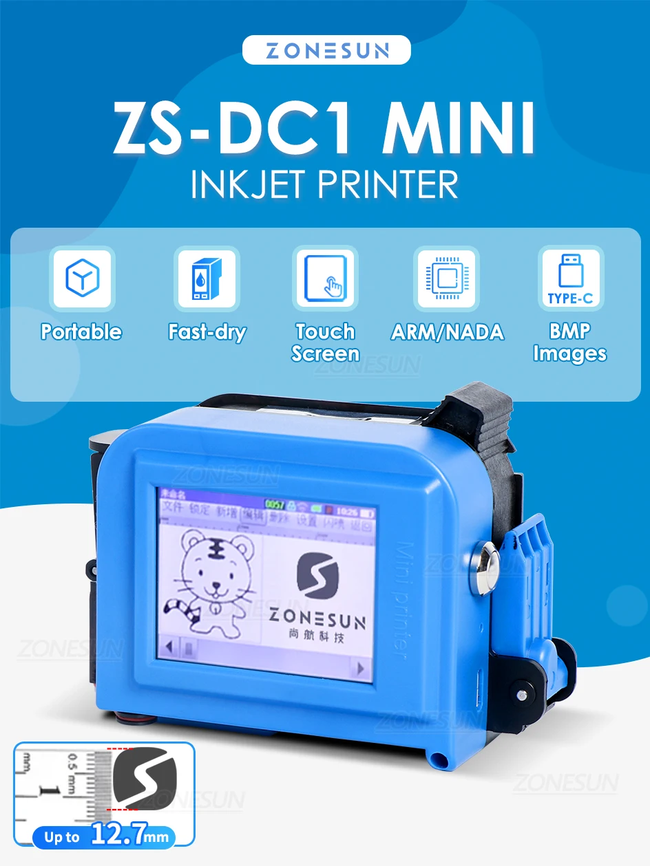 Ручной струйный принтер ZONESUN, портативная машина для кодирования даты, QR-код, штрих-код, серия, серийный номер, печатная машина для бутылок ZS-DC1