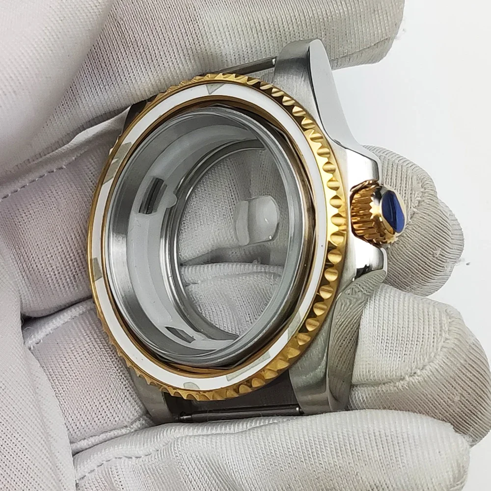 

40mm Watch Case with Golden gear ring Steel NH35 Case for 8215 GD2813 GD3804 NH35 NH36 Movement Men Watch Repair Parts