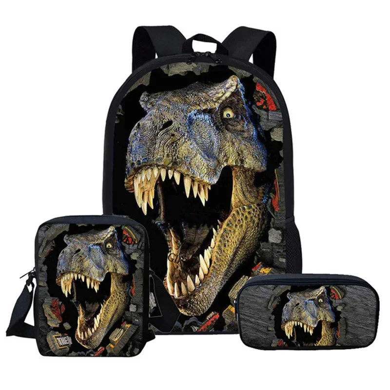 

3pcs/Set Kids Boys Girls Schoolbag Backpack Cute Dinosaur 3D Printed Student School Bags Animal Teenagers Boys Girls Book Bag