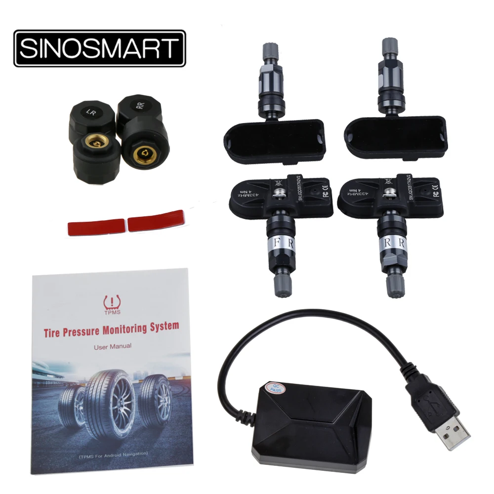 Wireless USB TPMS Tire Pressure Monitor for Android 5.0+ &ndash; Infineon Chip, IP67 Sensors, Real-time Display, External/Built-in Opt