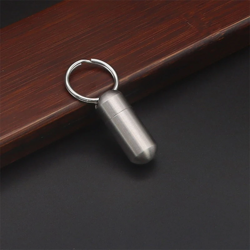 

Mini Waterproof Stainless Steel Sealing Bottle Medicine Tank EDC Survival Pill Box Container Keyring Casule Case Portable