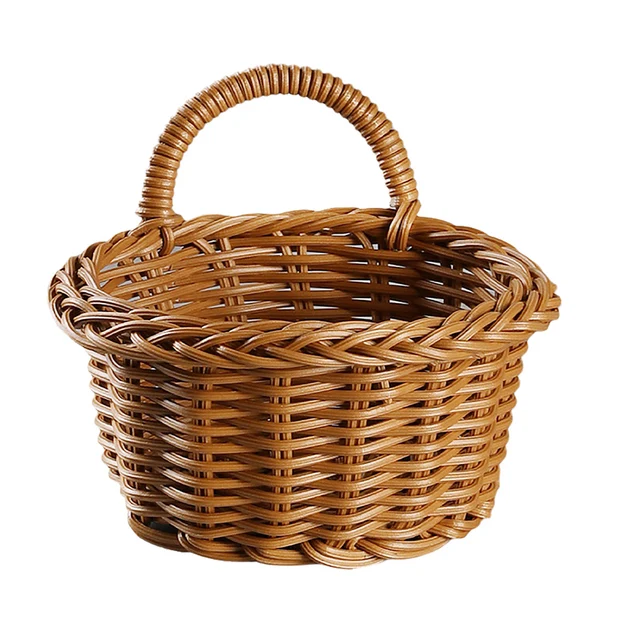 Függő Szőtt Rattan Kosarak Falra Szerelt Szalma Kosár Fű Fonott Ültetvények Kerti Dekorációs Tároló Állvány - Image 4