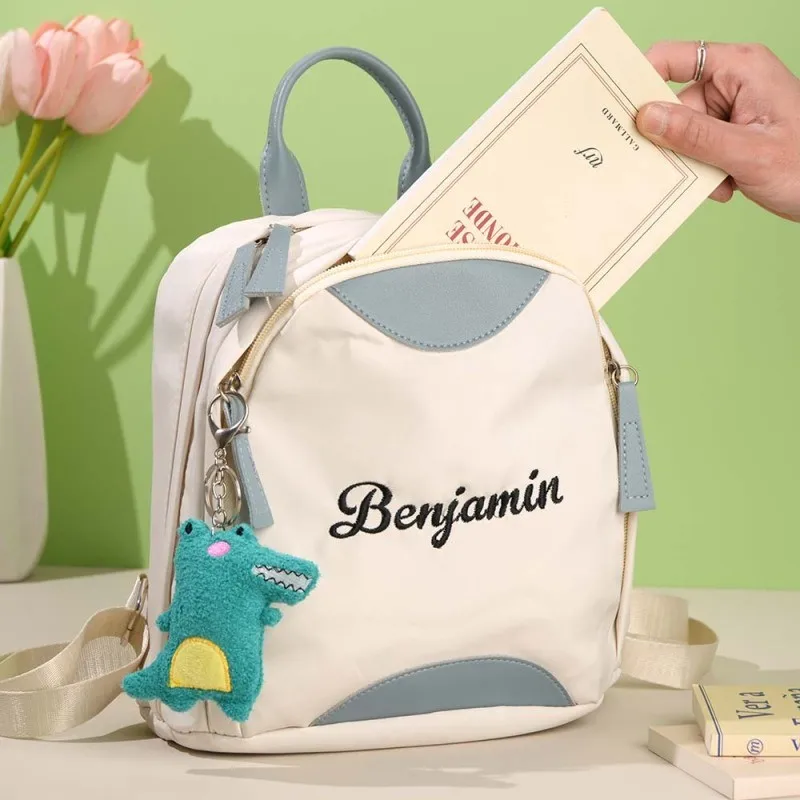Customized Embroidered Name Lightweight Backpack Personalized New Color Blocking Student Backpack Cute Girl's Class Schoolbag 1