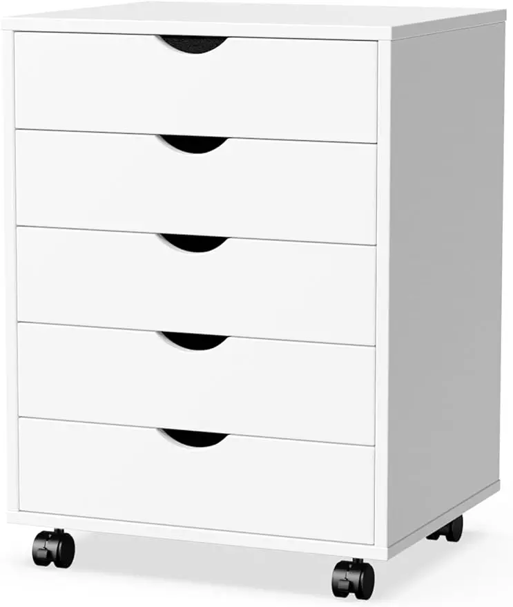 

Sweetcrispy 5 Drawer Chest- Dressers Storage Cabinets Wooden Dresser White Mobile Cabinet with Wheels Room Organizer Rolling