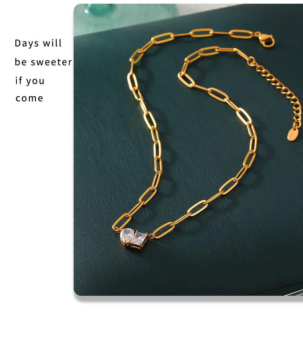 Wassertropfen Quadrat Zirkon Anhänger Halskette für Frauen Edelstahl Kette Vergoldet Charme Weiblichen Schmuck Geschenk – Detail 10