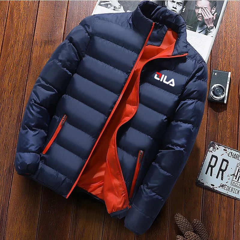 

Men Jacket Elegance Rhombus Line Winter Print Coat Men's Outdoor youth Jacket Fashion Autumn/Winter Casual Warm Zipper Overcoat