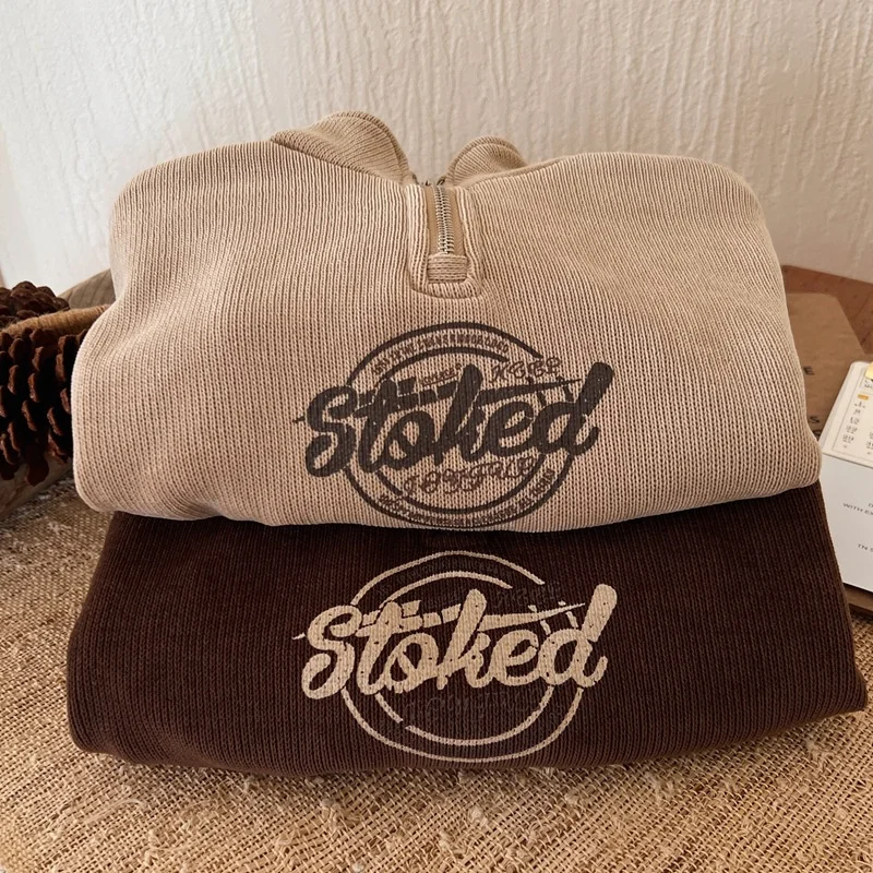 Boys Hoodies Sweatshirts Cotton Thicken Velvet Khaki Warm Winter Autumn Windproof Baby's Kids Children's Clothing