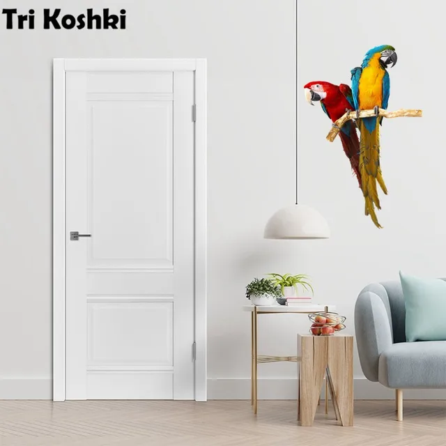 Tri koshki RC026 Animal Bird Green-Red Parrot Family Wall Sticker