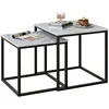 Coffee Table Set of 2, Modern Black Wooden Side Table, Metal Frame Square End Table, Center Tables,Nesting Coffee Table for 4