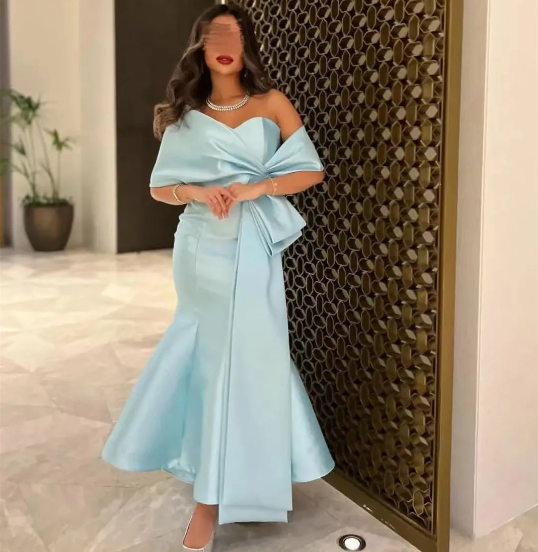 

Merida Sky Blue Mermaid 2 Pieces Evening Dress Satin Strapless Sweetheart Sleeveless Ankle-Length Saudi Arabia Prom Dresses 2023