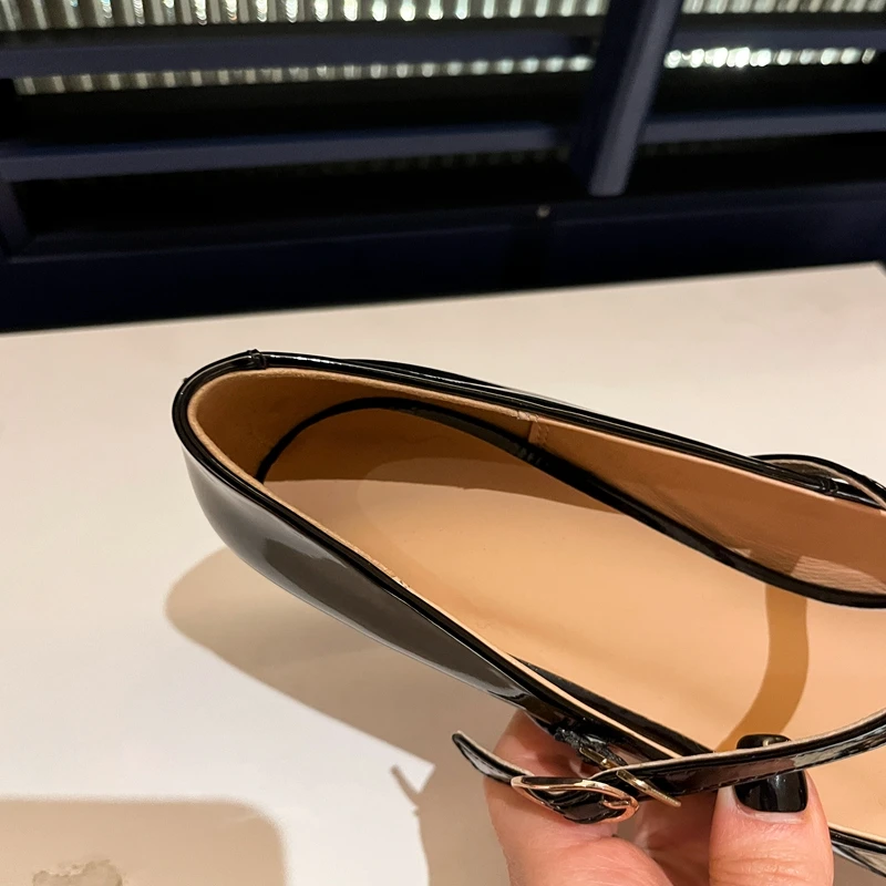 Women's New Spring and Autumn Pointed Leather Customized Large Belt Buckle High Heels Mary Jane Work Single Shoes 46 47 48