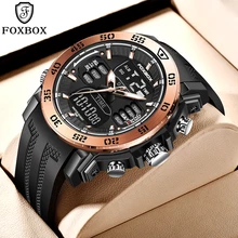 

FOXBOX Men Watch Waterproof Wristwatch Alarm Watches Mens Sport Dual Display Watch Digital Watch for Men Relogio Masculino+Box