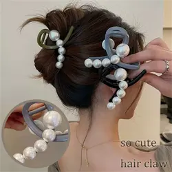 Elegant Imitation Pearl Acrylic Hair Claw Exquisite Cross Hairpin Simple Shark Clip Fashion Jewelry Hair Accessories for Women