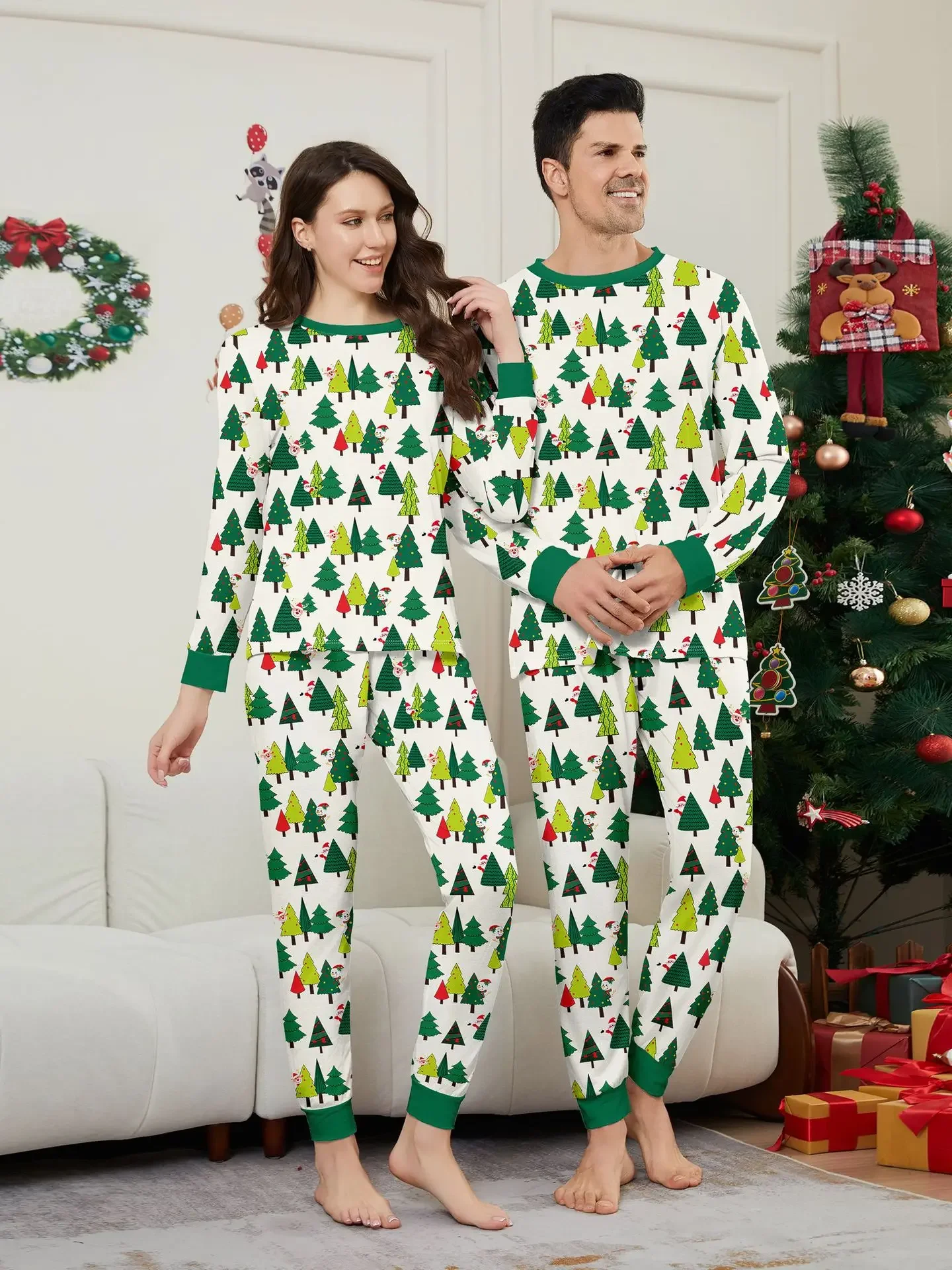 New Christmas Look Santa Tree Allover Print Family Matching Outfits Women Men Boys Girls Clothing Sets Xmas Pajamas Set Soft Pjs 2