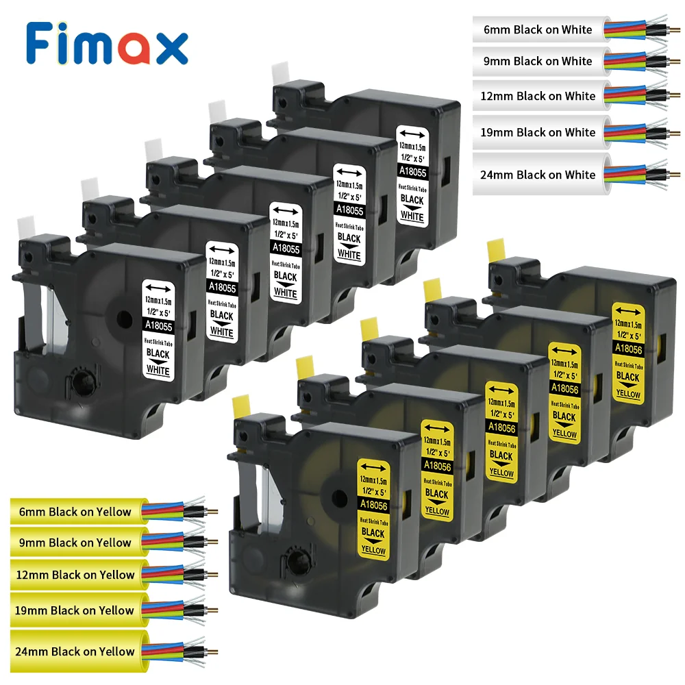 1 Pz 18051 Compatibile Per Dymo Tubo Termorestringente Industriale Dymo 18053 18054 Dymo Rhino Etichettatrice 160 210D Etichettatrice