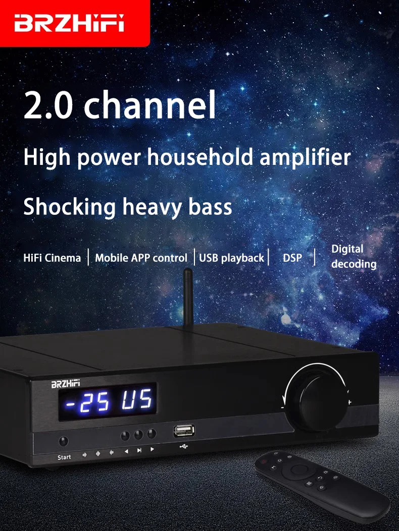Description Picture 2 of itemBRZHIFI TPA3255 Dual-core HIFI X20 Amplifier 600W High-power USB Drive Player BT Audio Suit