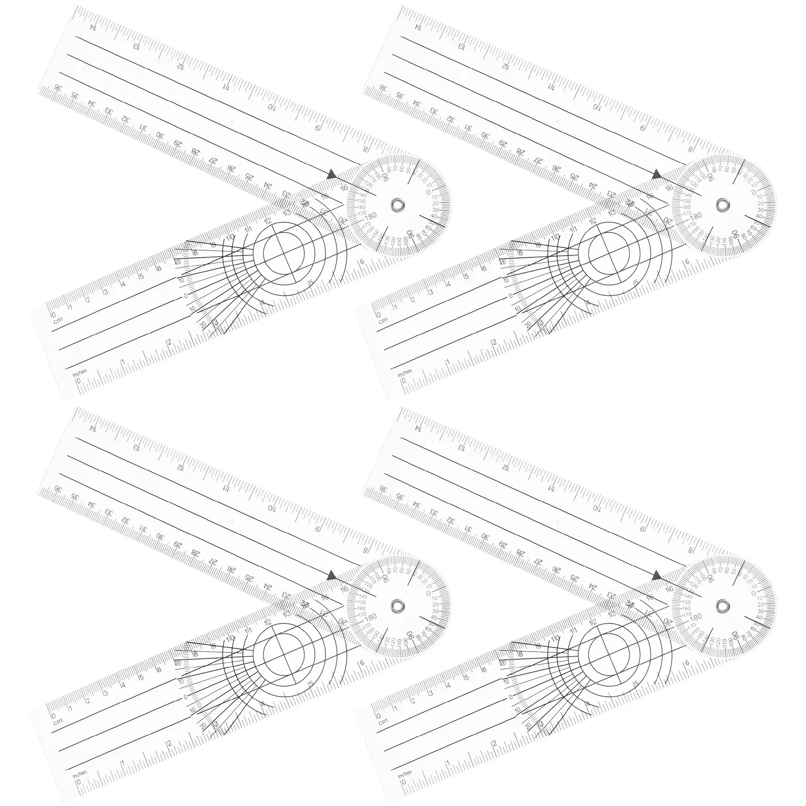 4Pcs 각도기 플라스틱 각도계 반원형 접이식 투명 눈금자 사무실용 정확한 각도 측정 도구