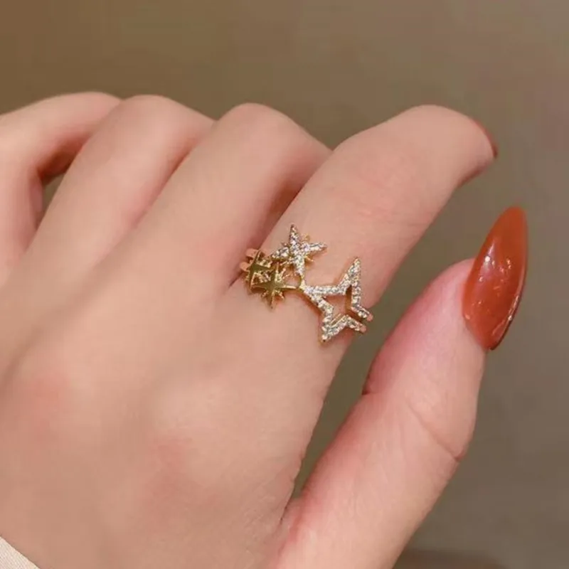 Silver Color Sparking Zircon Starlight Ring for Women Adjustable Beautiful Princess Party Jewelry Accessories Gifts