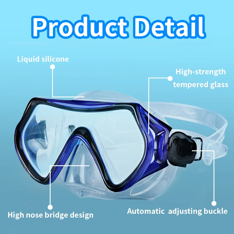 Diving Mask Swimming Goggles Scuba Diving Waterproof Silicone Skirt Panoramic HD Tempered Glass Anti-Fog Nose Cover