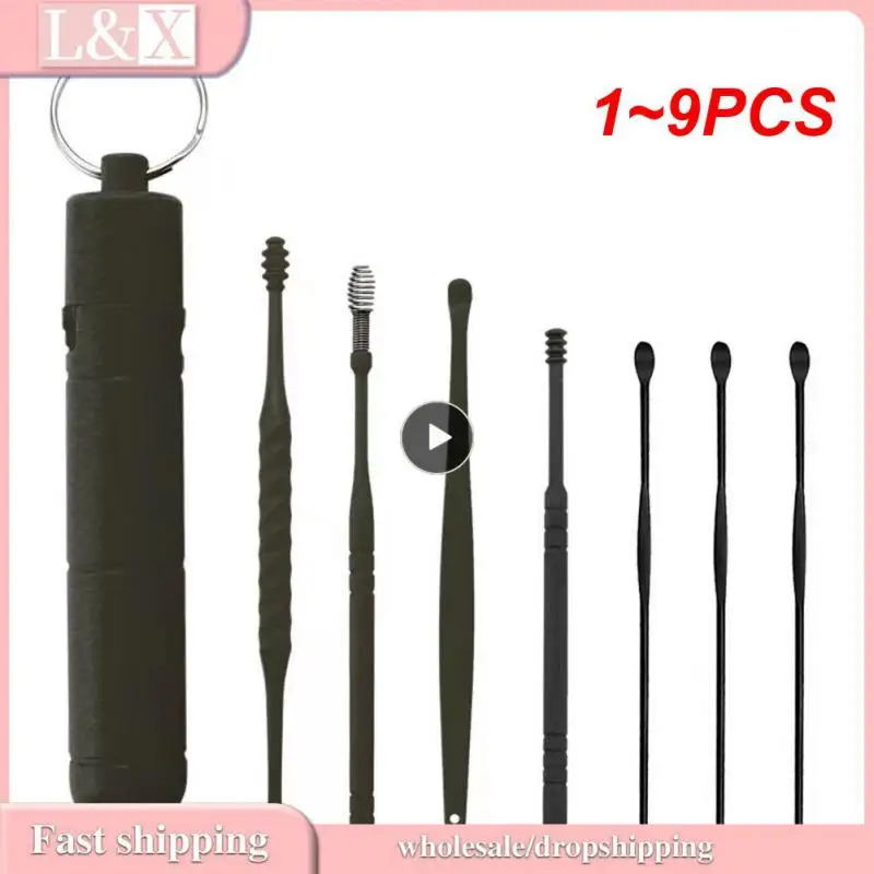 

1~9PCS set Stainless Steel Ear Picking Tools Ear Wax Remover Cleaner Ear Cleaning Spoon Ear Protector Ear Picker Earpick Sticks
