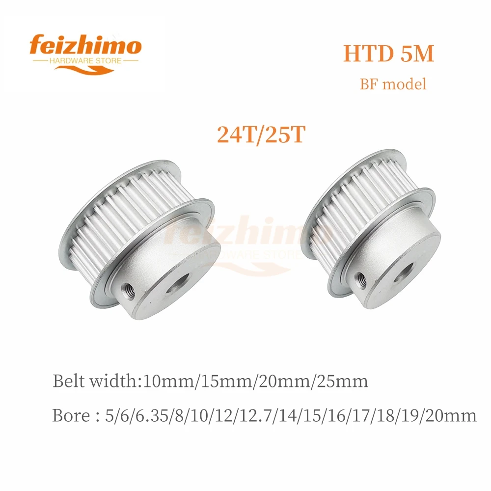 3D 인쇄 부품, 5GT HTD 5M 타이밍 도르래, 24T/25 톱니, BF 타입 보어 5/6/6 35/8/10/12/12. 벨트 너비 7/14/15/16-20mm, 10/15/20/25mm