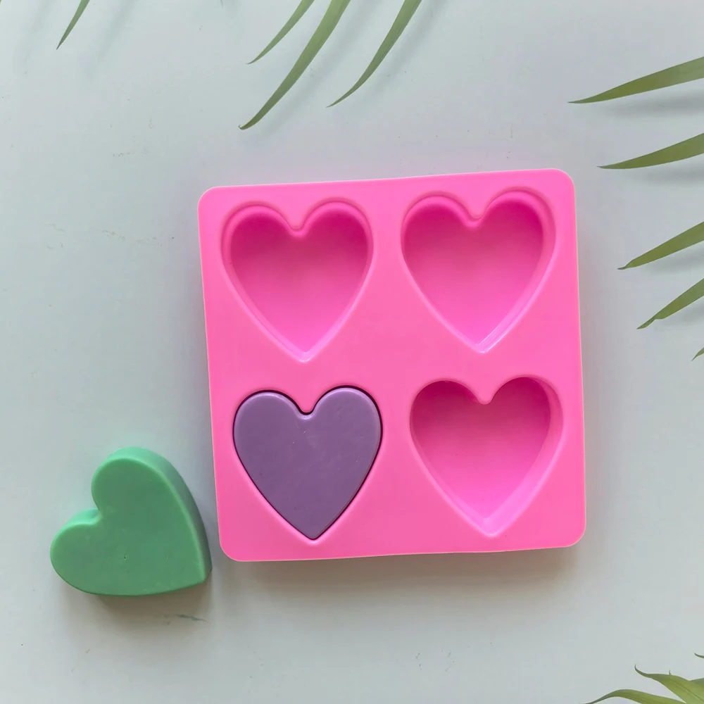 2pcs 4-cavity heart shaped silicone handmade soap mold DIY chocolate cake baking tray ice grid mold