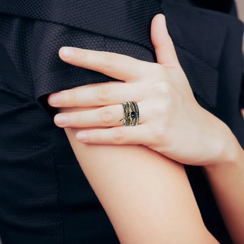 Fashion Vintage Ladies Dragonfly Blue Faux Crystal Ring Women Bohemian Retro Anniversary Ring Jewelry Gifts Anillos De Bodas