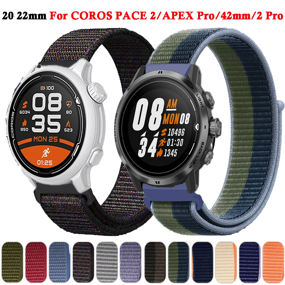 20 22mm Sport Nylon Band For COROS PACE 2 PACE2 Wrist Strap Watchband For  APEX Pro