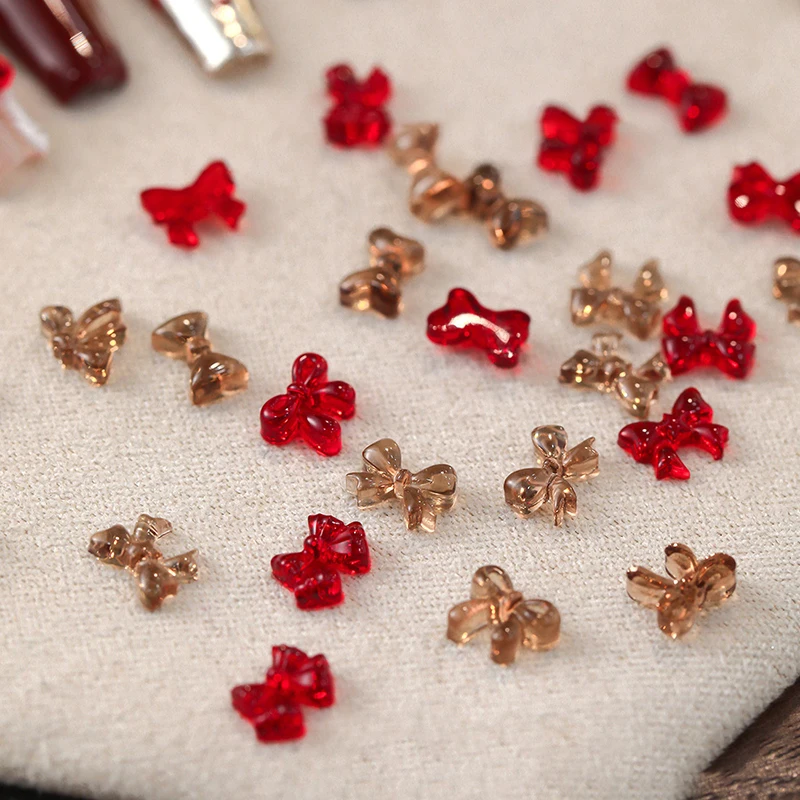 50pcs Mini Ribbon Resin Bow Nail Charms Cute Bowknot Butterfly 3D Rhinestone For DIY Korean Manicure Decoration 4