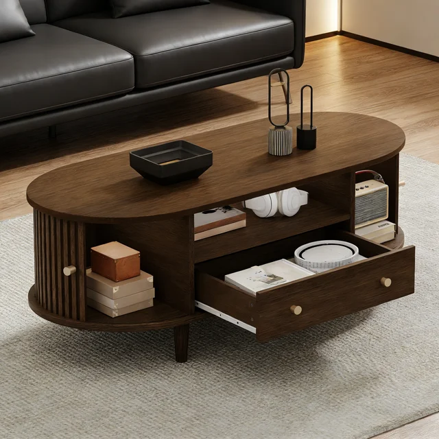 Table basse moderne, table basse avec tiroirs, table de canapé avec porte coulissante, table de salon avec 4 pieds 100 x 50 x 36 cm 1