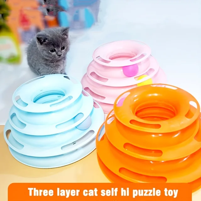3 Layer Interactive Cat Toy Tower with Colorful Balls Mental Physical Exerciser, Fun Puzzle Game for Active Cats 3