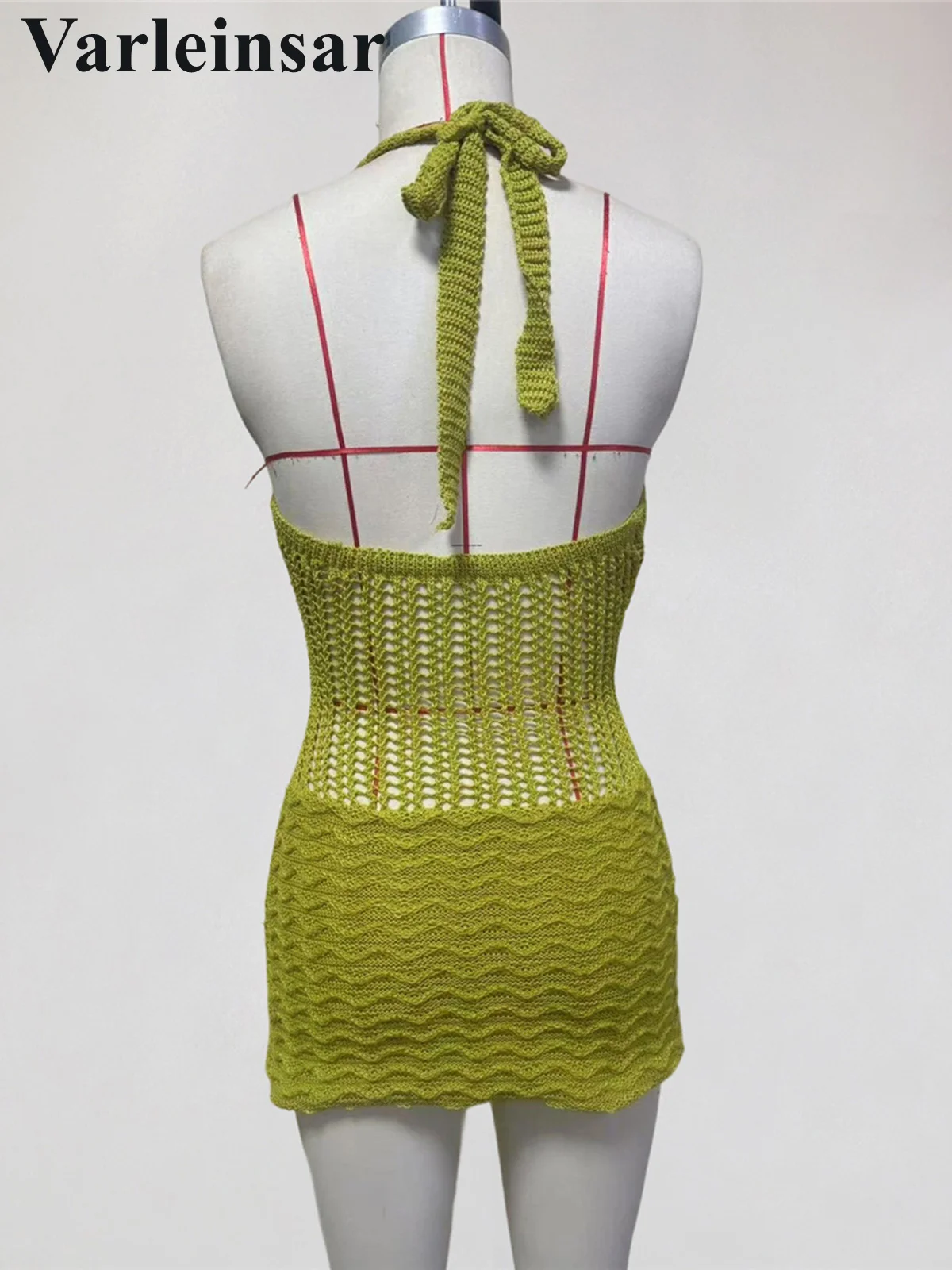 S - XL Halter V Neck Backless Crochet Knitted Tunic Beach Cover Up Cover-ups Beach Dress Beach Wear Beachwear Female Women V8238 5