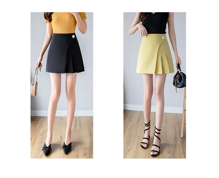 black mini skirt Button Pleated Skirt Women High Waist Casual Womens Skirts For Teen Girls Sweet Mini A-Line Short Skirt Ladies 2021 Spring Black short skirt