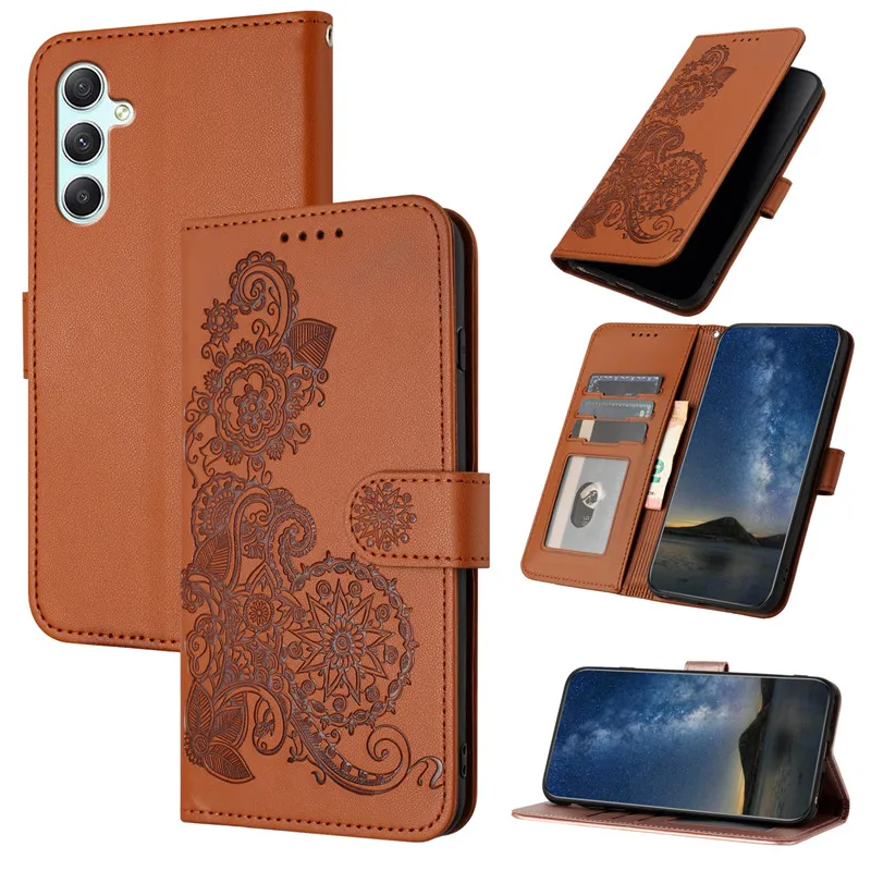 Flower Wallet Phone Case For Samsung Galaxy A55 5G SM-A556E A556B A 55 GalaxyA55 Cases Leather Flip Stand Phone Cover Totem Capa phone case,leather wallet case