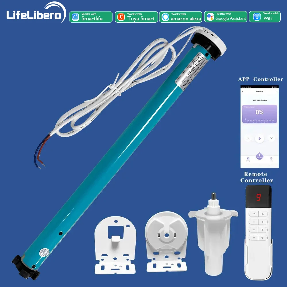 Lifelibero Tuya Wifi Motor Roller Blinds 38 mm Tubular Smart Cortinas Tubo Motorizado Motor Elétrico Construído em Receptor rf para Alex