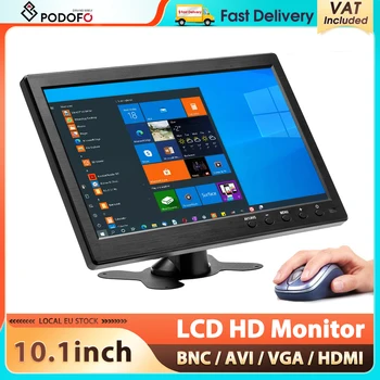 Monitor de Coche LCD Podofo de 10.1'' con Altavoz/BNC/AVI/VGA/HDMI, Mini TV y Pantalla de Ordenador, Entrada de Video de 2 Canales, Monitor de Seguridad 1