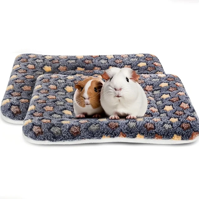 Coussin rectangulaire en peluche douce pour cochon d'inde, hamster, chinchilla, lapin, petits animaux, bleu foncé, 2 pièces 1