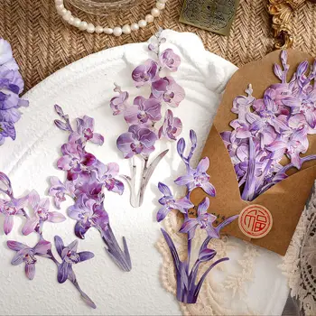 8 Fogli di Carta Floreale Vintage in Lamina d'Argento con Fiori Realistici per Diari, Scrapbook e Progetti Fai-da-Te